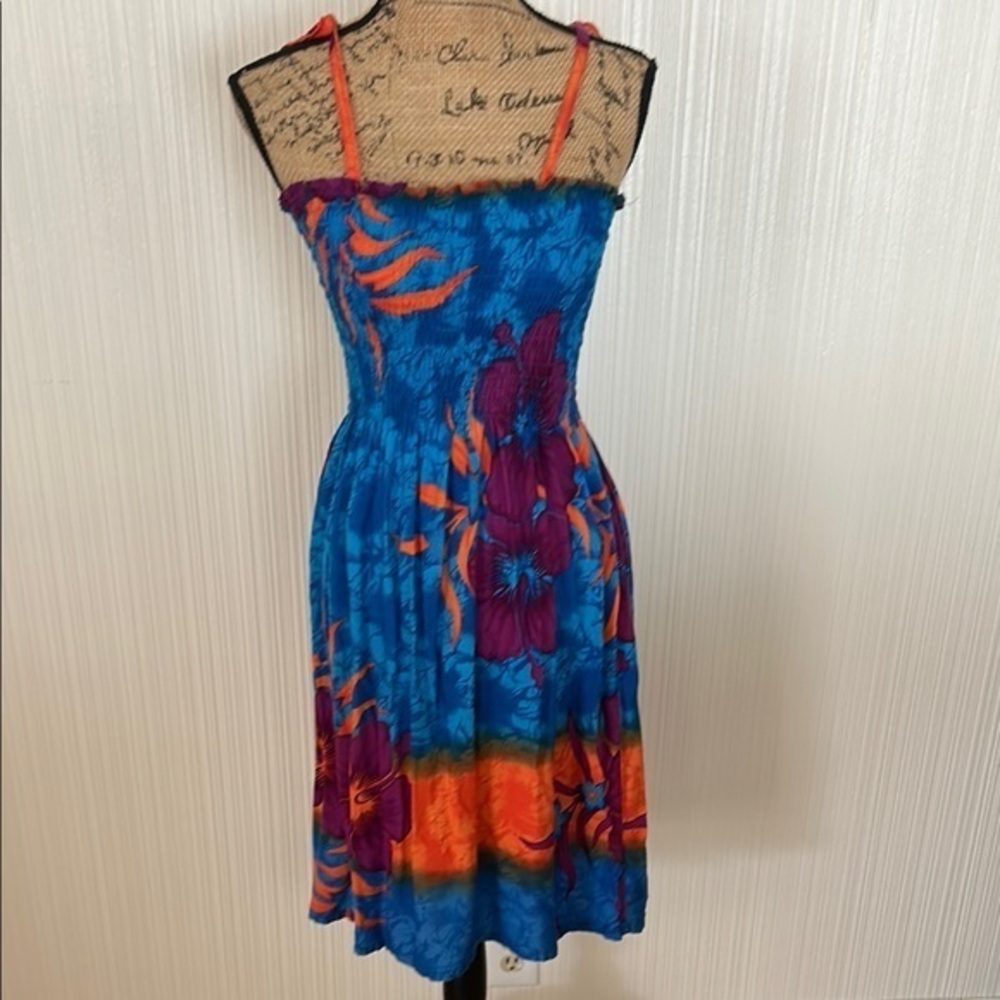 Blue and Red Sleeveless Spaghetti Strap Sundress
